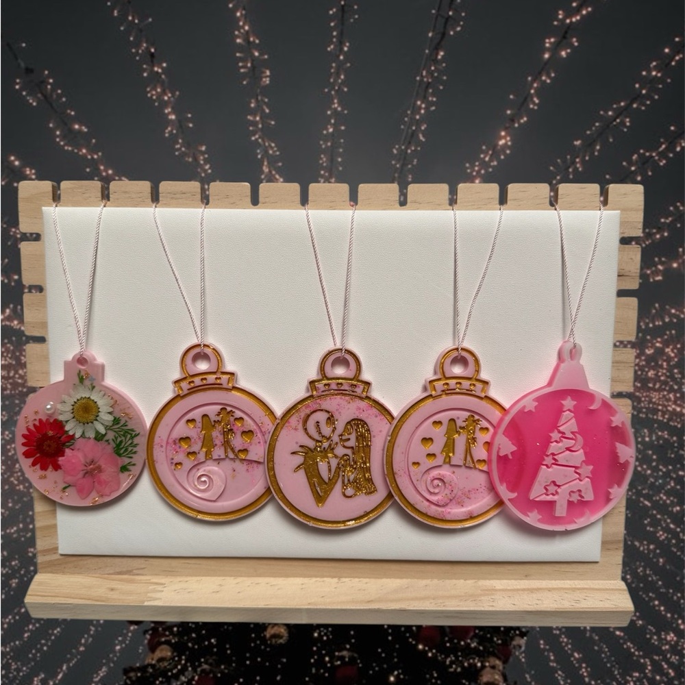 Hand Crafted Pink and Gold Holiday Ornaments